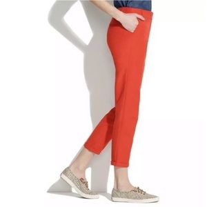 SESSUN Madewell Woven Skinny Pants Orange Cotton Ankle Crop Mid Rise Vibrant
